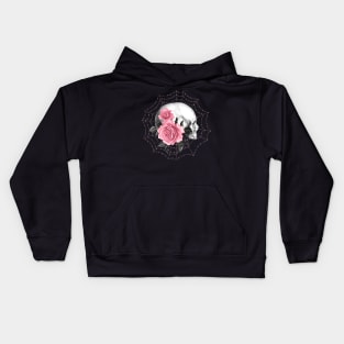 Pink Skull Rose Spider Web Gothic Design Kids Hoodie